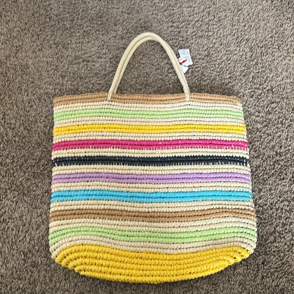 GAP Rainbow Stripe Straw Tote Bag - Picture 4 of 5